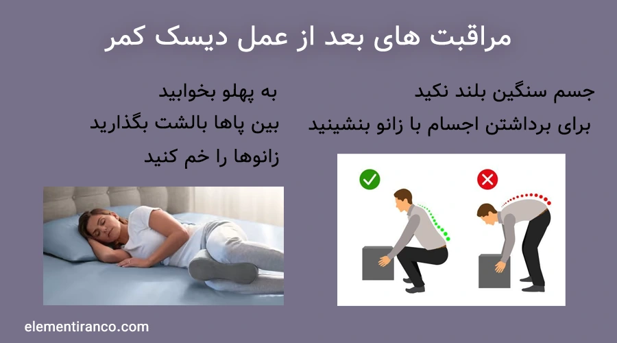 مراقبت های بعد از عمل دیسک کمر